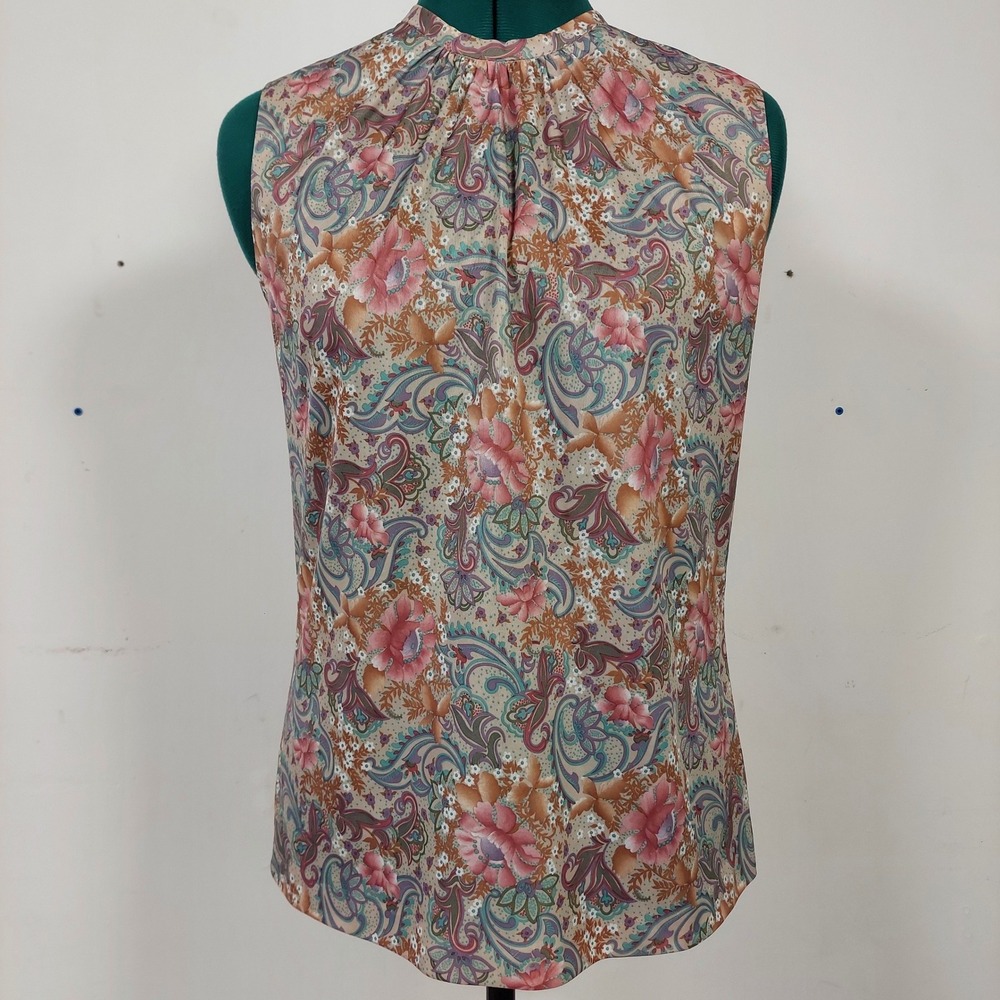 Vintage Fred Lief Dallas Pink Floral Paisley High Neck Sleeveless Blouse Top